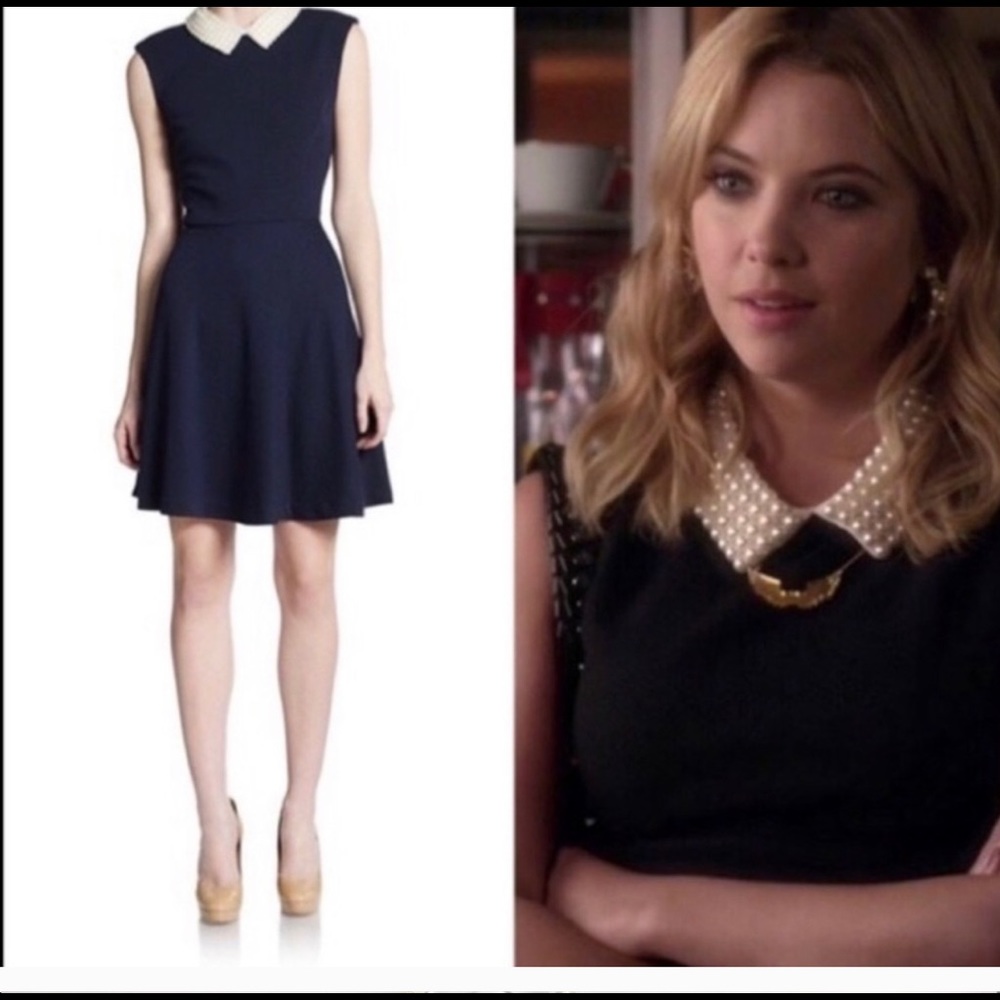 Betsey Johnson Pearl collar black dress Size 8